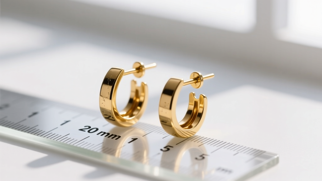 Macro photo comparing 20-gauge and 18-gauge gold earring posts, highlighting thickness against a precise millimeter ruler.