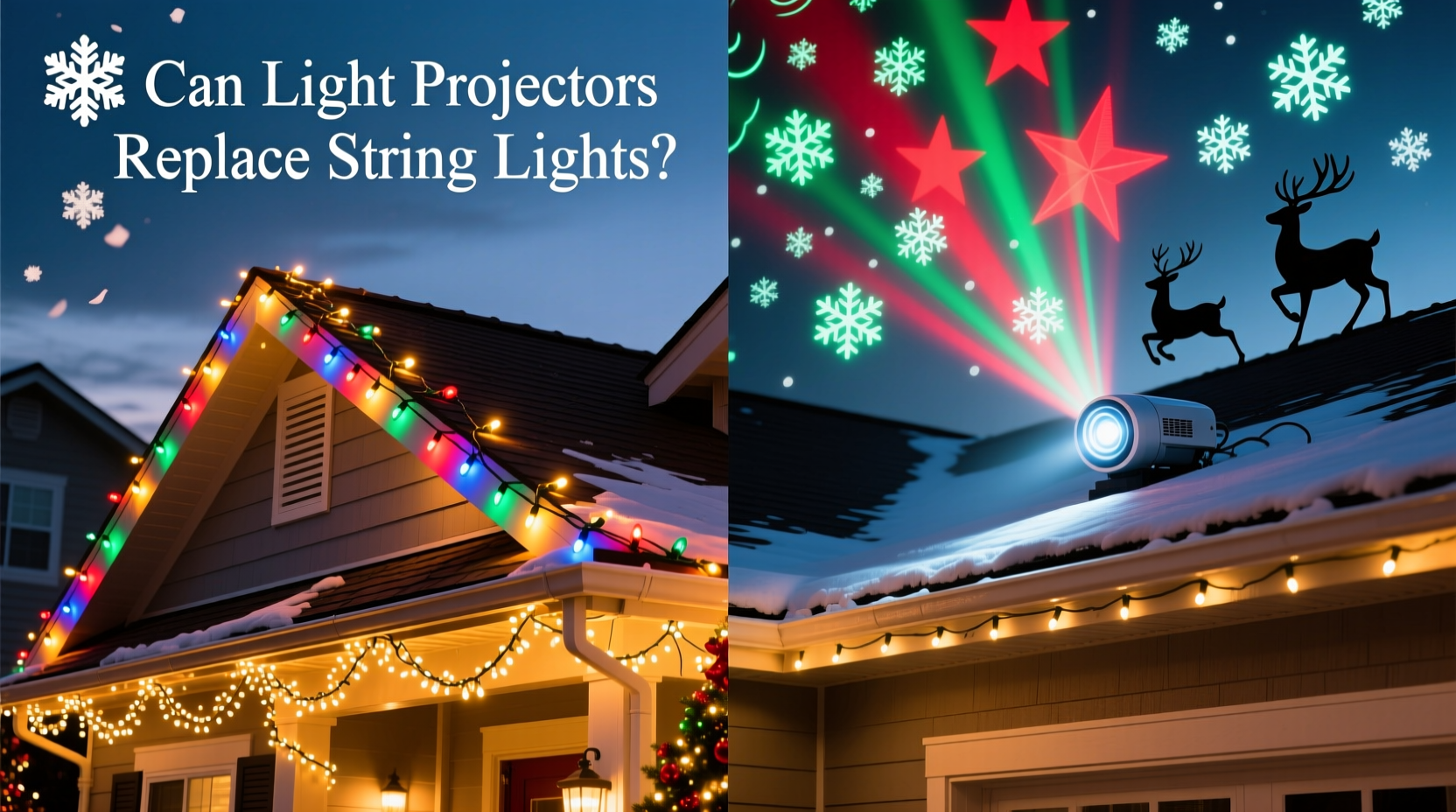 christmas light projectors vs string lights can a beam really replace your rooftop display