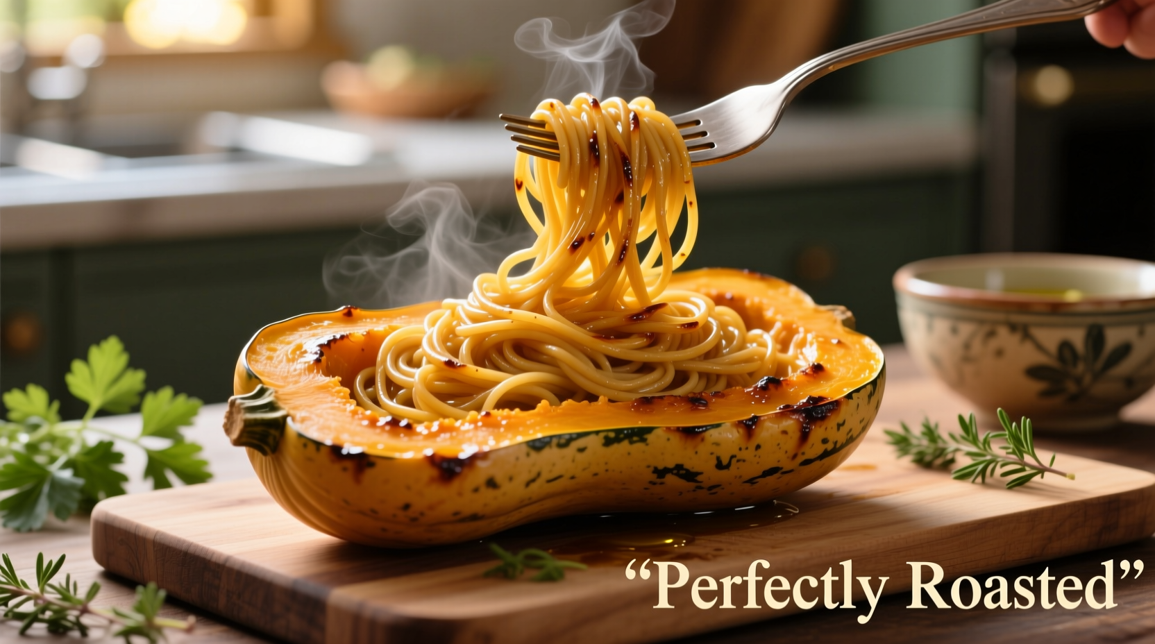 Perfectly roasted spaghetti squash with forked strands