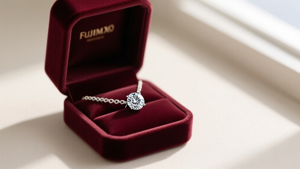 Elegant velvet box revealing a 1.5-carat round brilliant diamond solitaire pendant on a delicate 18k white gold cable chain.