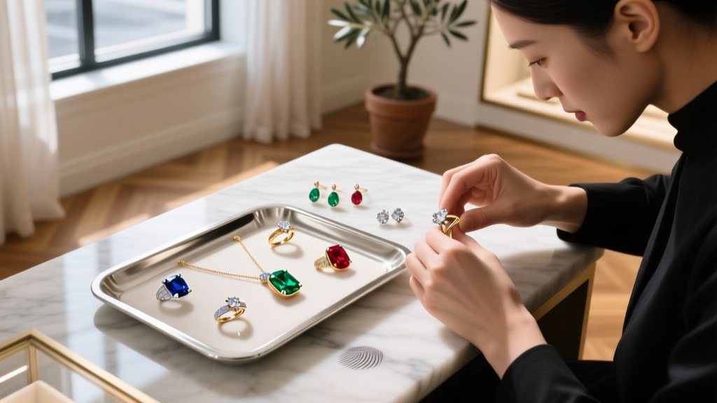 Overhead shot of a jeweler's bench with Lindstrom pliers, a flex shaft, and silver wire coils under warm studio lighting