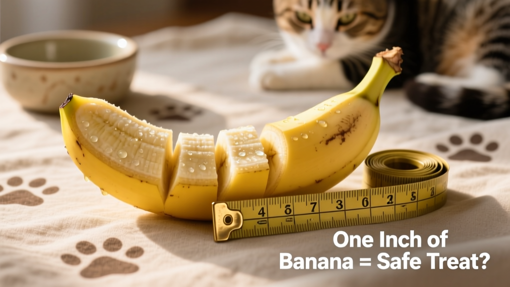 Close-up of a fresh banana slice next to a measuring tape showing roughly one inch
