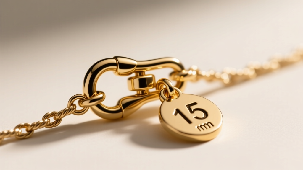 Macro shot of a 14k gold lobster clasp attaching a 15mm initial pendant to a 3.5mm rope chain, highlighting the jump ring detail