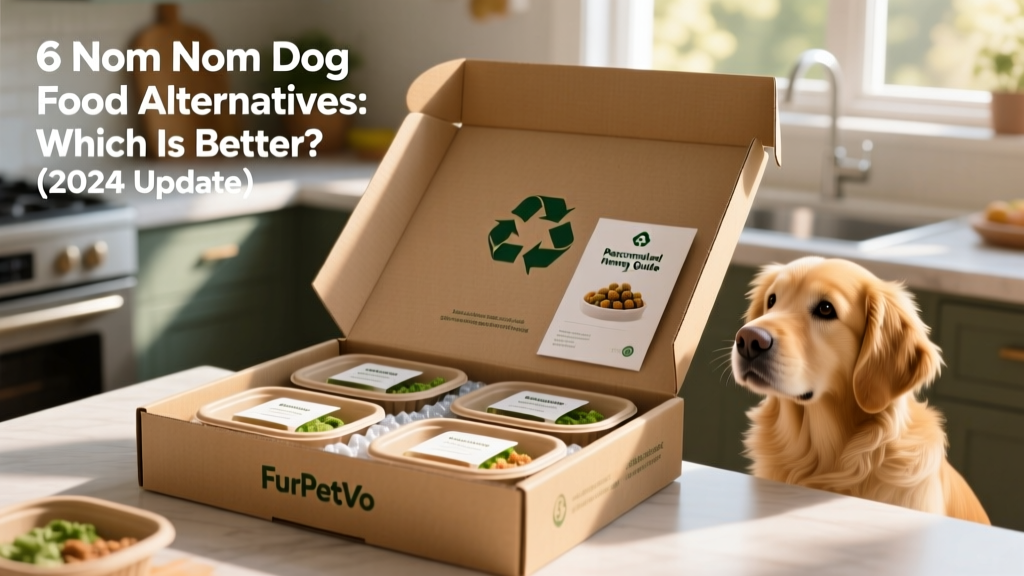 A FurPetVo subscription box opened to reveal labeled meal trays, recyclable insulation, and a personalized feeding guide