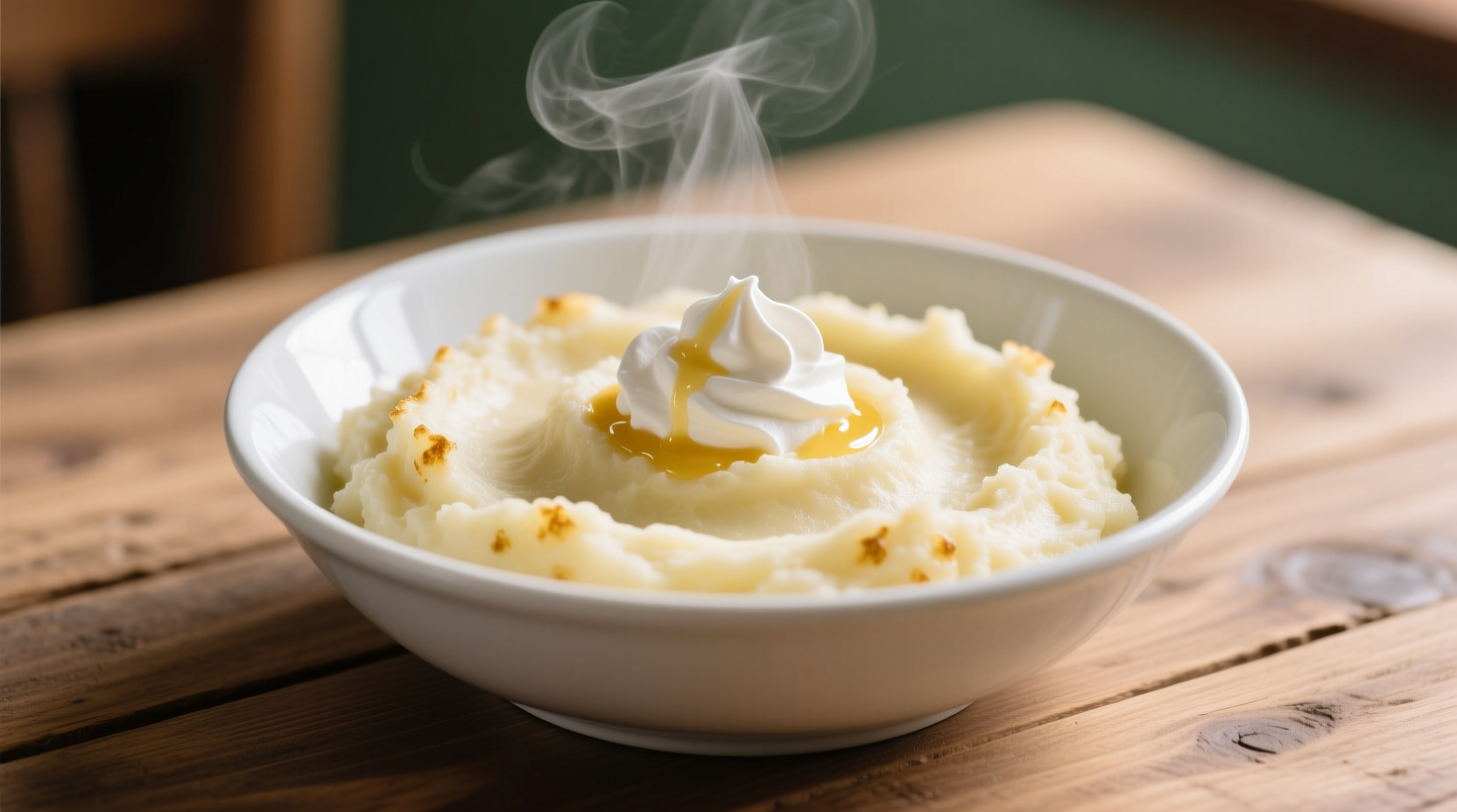 Creamy microwave mashed potatoes in white bowl