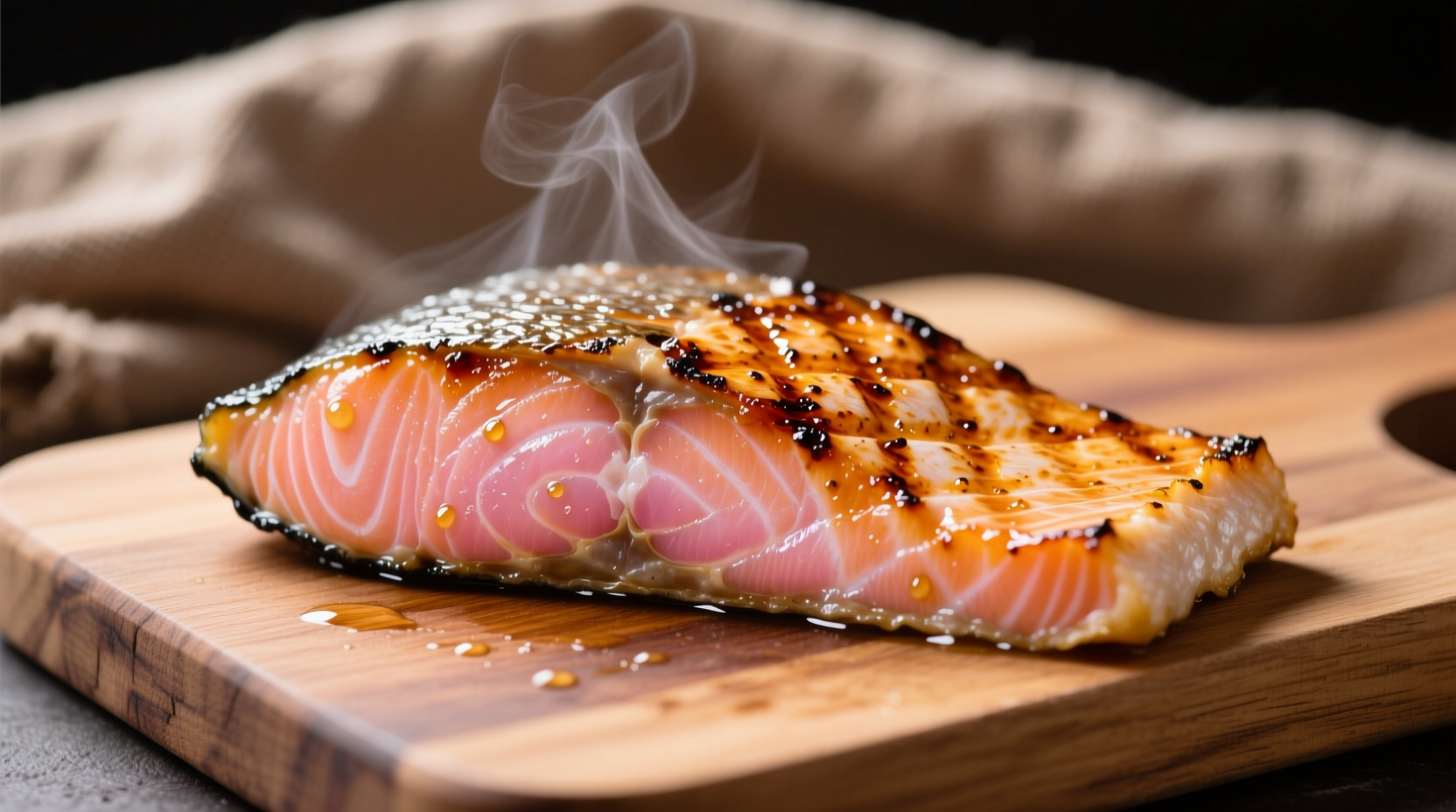 Perfectly grilled salmon fillet with visible sear marks