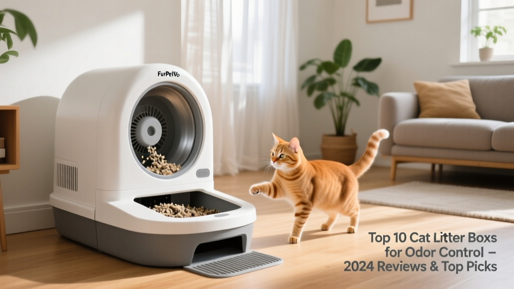 FurPetVo AutoClean Smart Litter Box in action, showing the rotating sifting drum mid-cycle