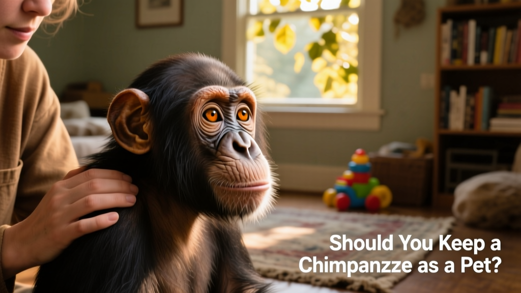 Close-up of a young chimpanzee making gentle eye contact with a caregiver