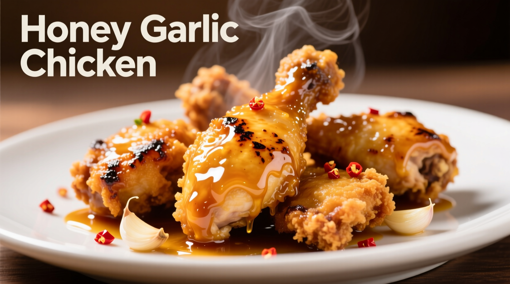 Crispy honey garlic chicken with glossy sauce