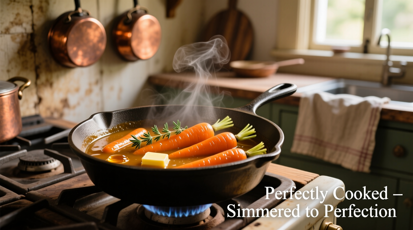 Perfectly cooked stove-top carrots in a saucepan