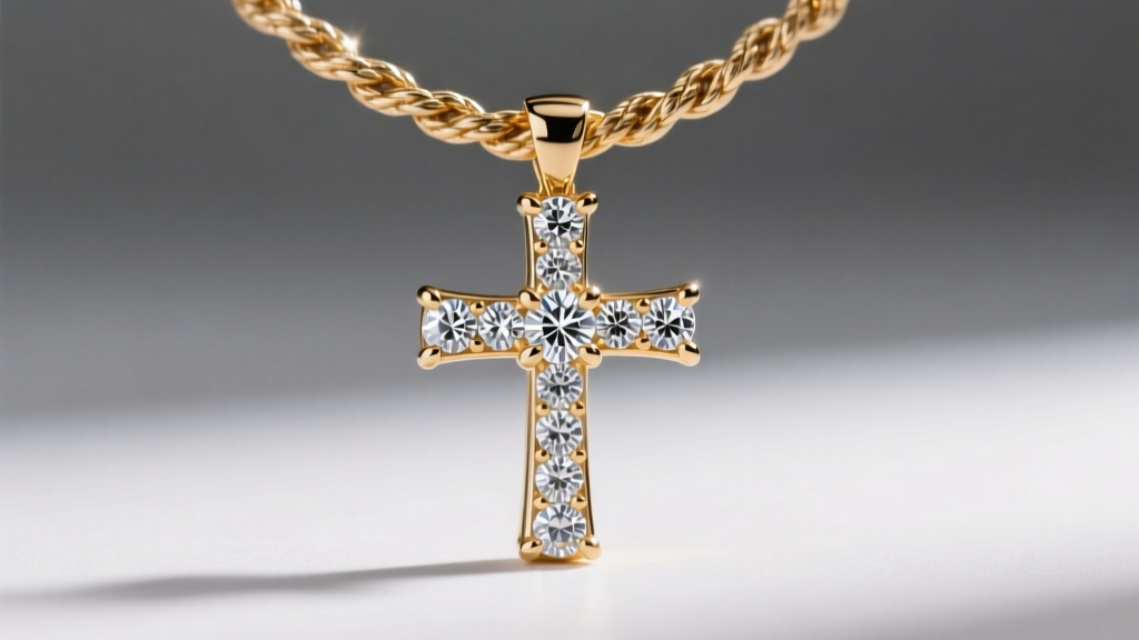 Macro photography of a VVS diamond-encrusted Jesus piece pendant on a thick rope chain, showing precise prong setting details