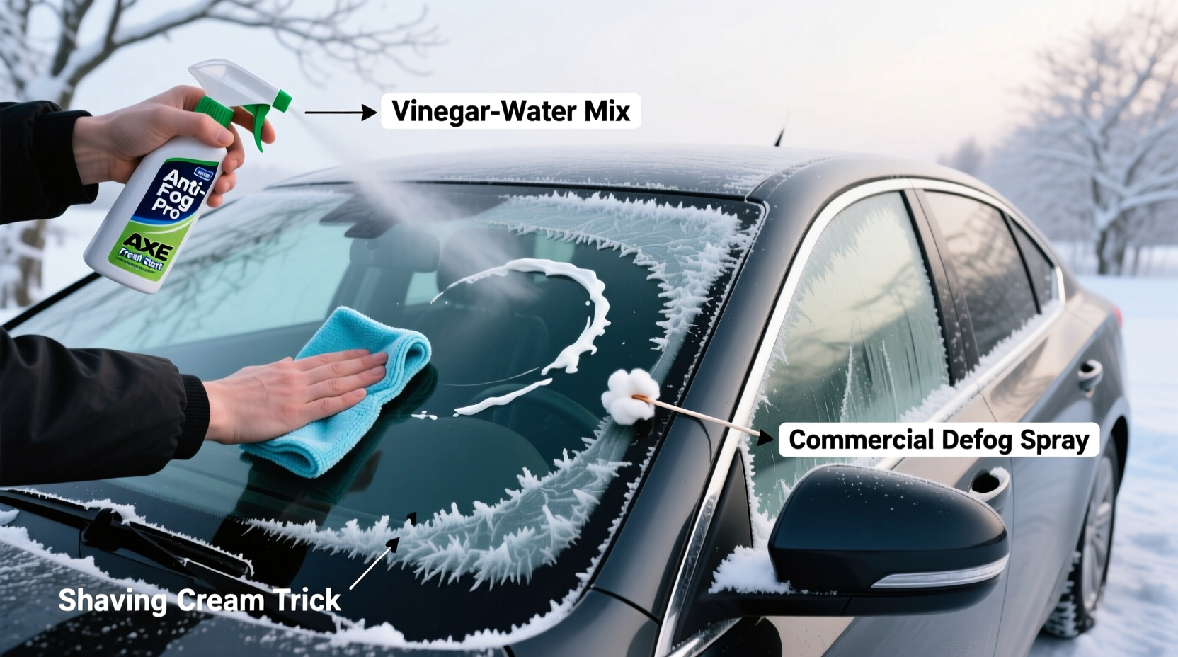 how to quickly defog car windows in freezing weather without heater reliance