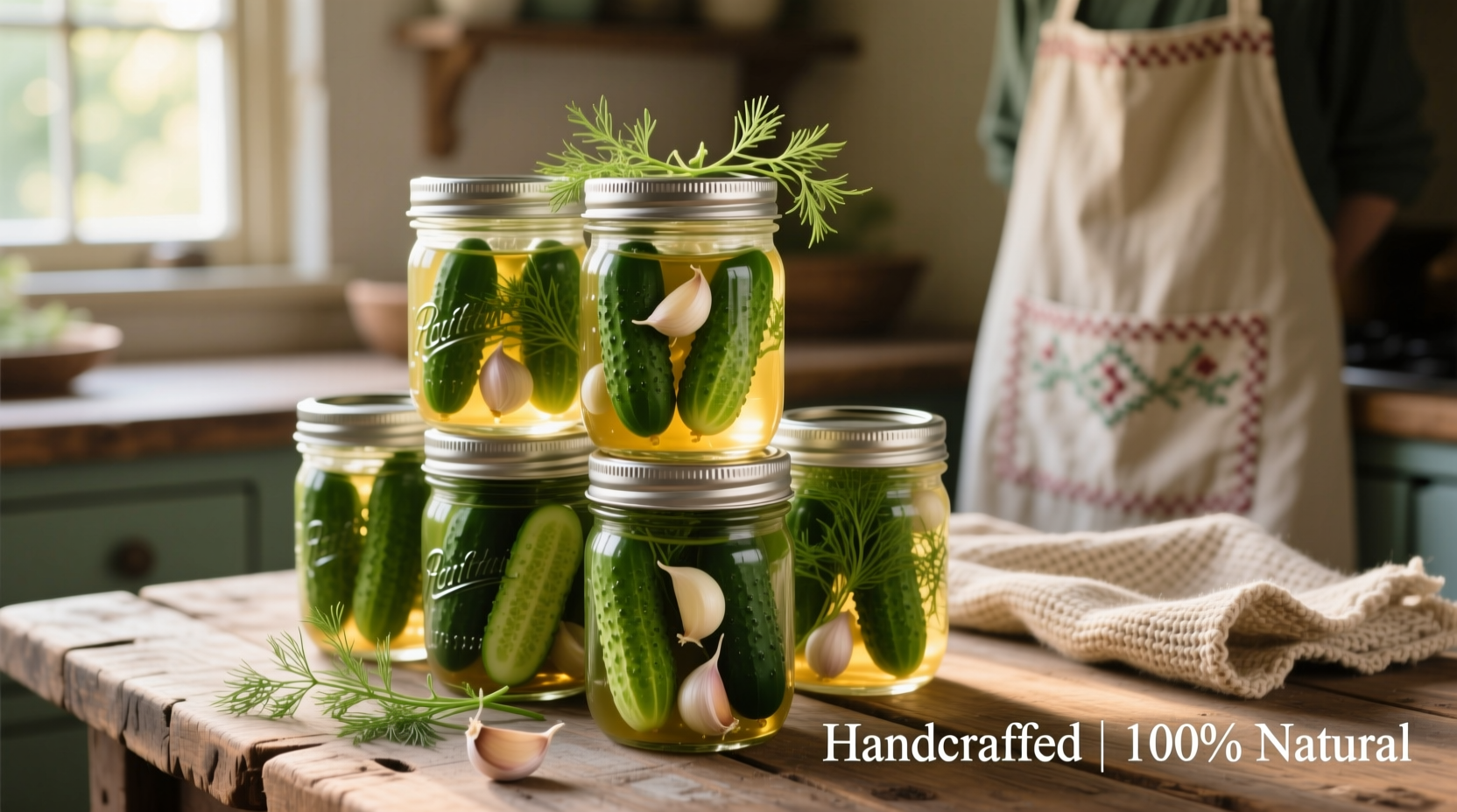 Homemade garlic dill pickles in mason jars