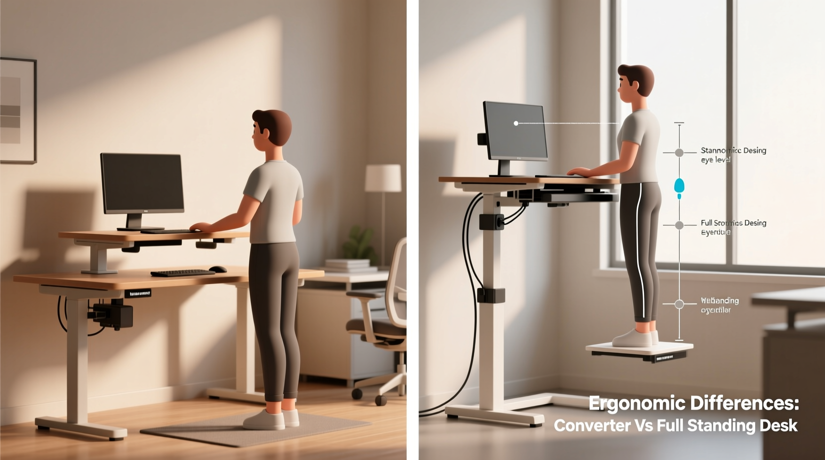 standing desk converter vs full standing desk ergonomic differences