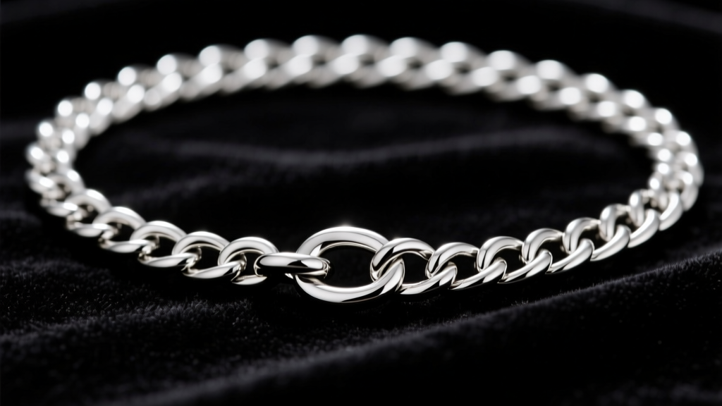 Macro shot of a 1.2mm 18-inch sterling silver box chain with lobster clasp, showing link construction against dark velvet.