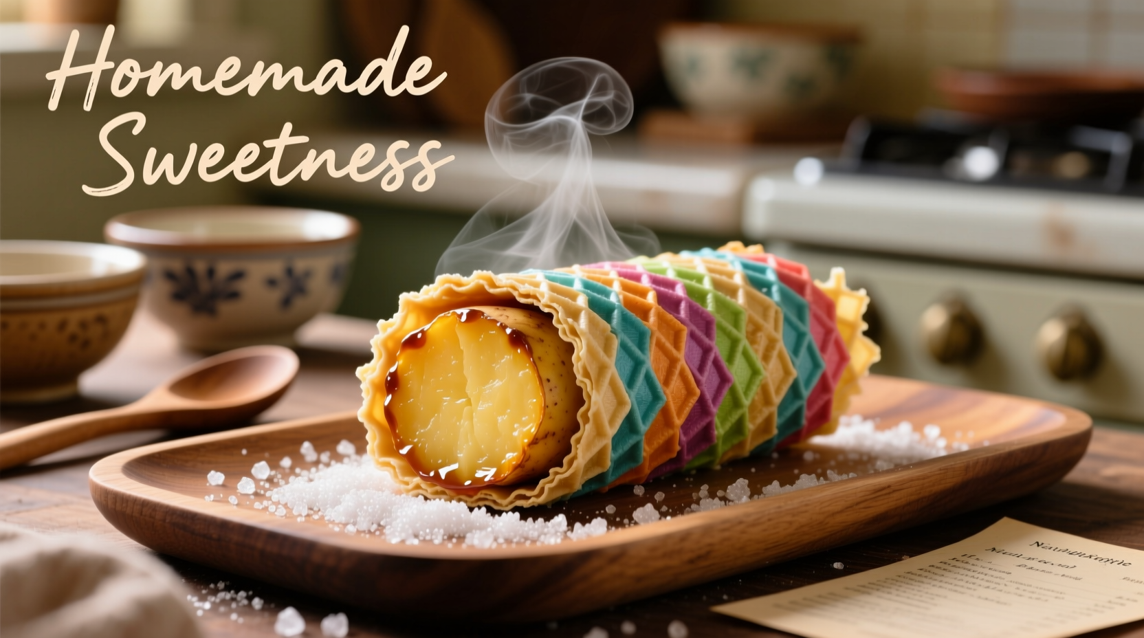 Homemade potato candy rolled in colorful wafer sheets