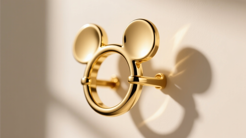 Side profile of an 18k solid gold Mickey ear cuff highlighting the seamless casting joint between the main circle and smaller ears.