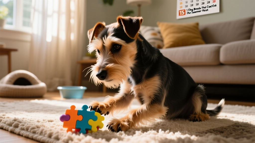 An Affenpinscher concentrating on a puzzle toy indoors