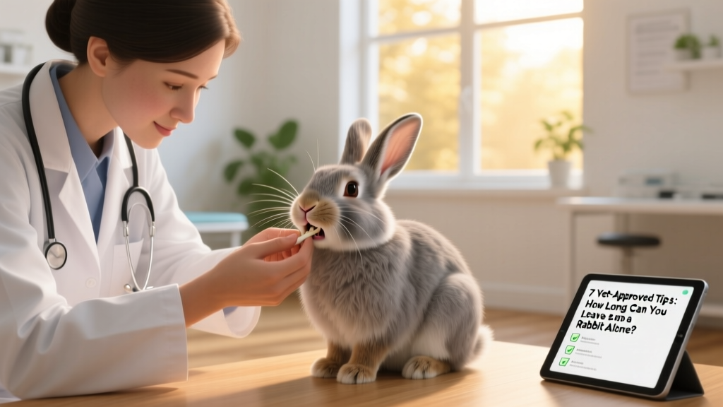 Veterinarian gently examining a rabbit’s teeth during a wellness check