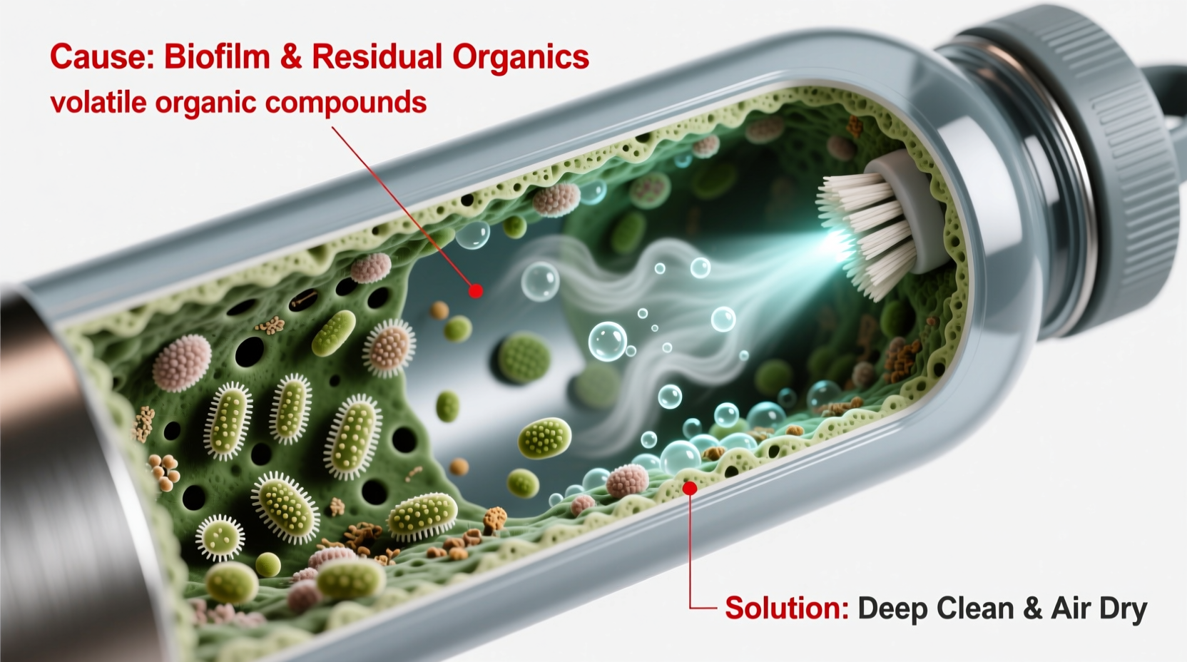 what causes that weird smell in reusable water bottles and how to eliminate it