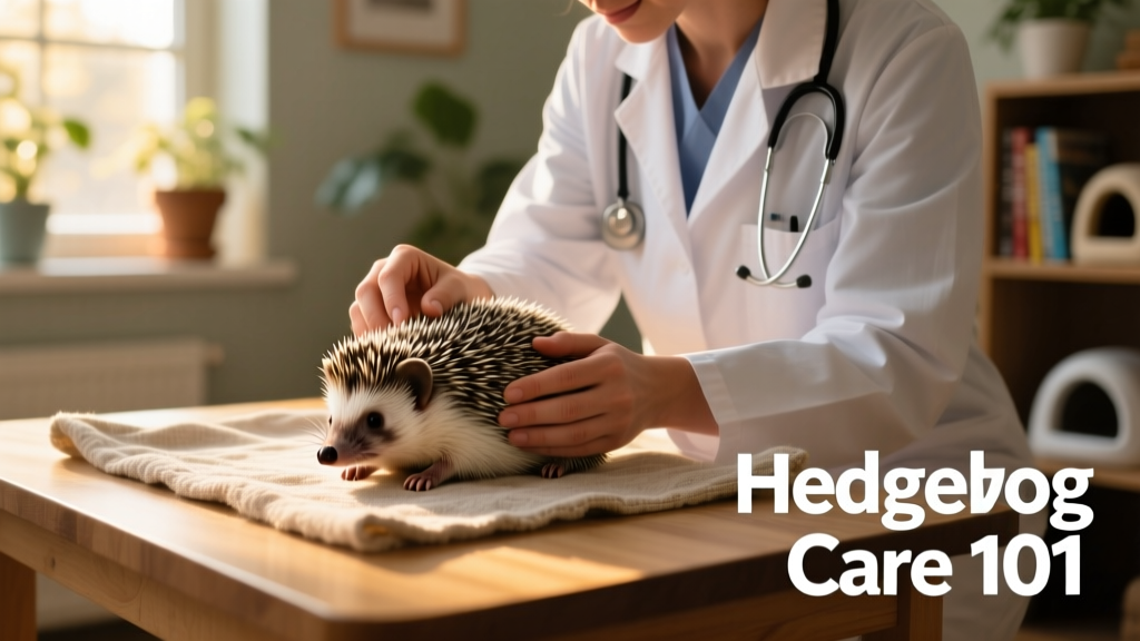A veterinarian gently examining a hedgehog’s quills and paws during a routine wellness check