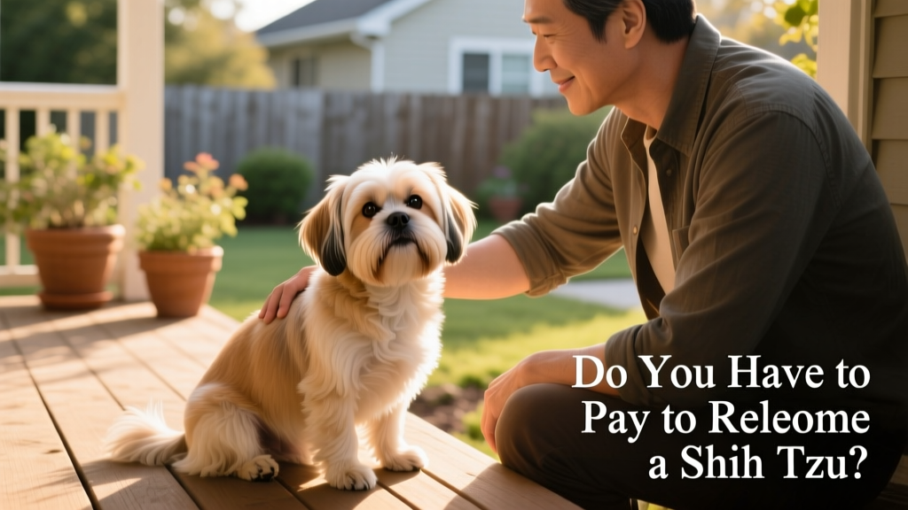 A calm, well-groomed Shih Tzu sitting beside its owner on a sunny porch