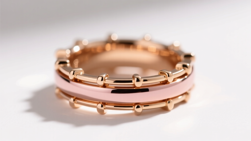 Macro shot of a mixed-metal 10k and 14k rose gold statement ring showing color contrast and prong settings under bright lighting