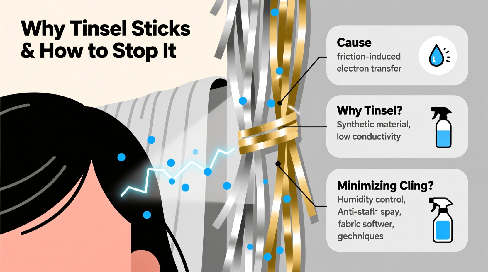 why does tinsel stick to everything and how to minimize static cling