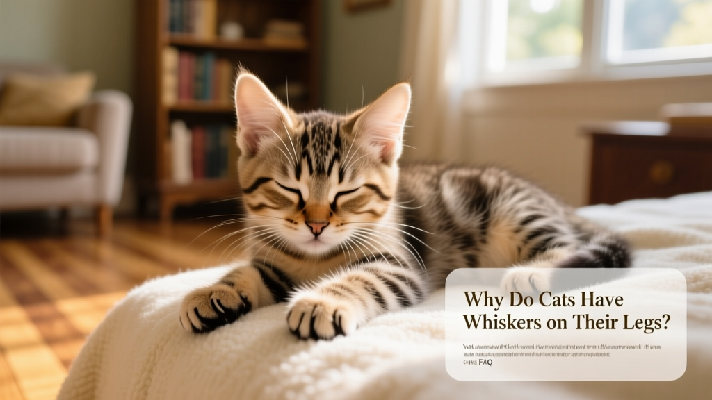 Kitten gently resting its front paws on a soft surface, highlighting visible carpal whiskers
