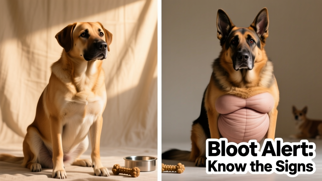 Side-by-side comparison showing a normal dog abdomen versus a distended, bloated abdomen