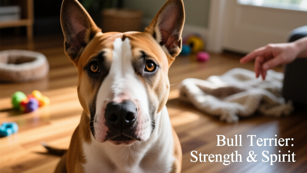 bull terrier looking at camera closeup