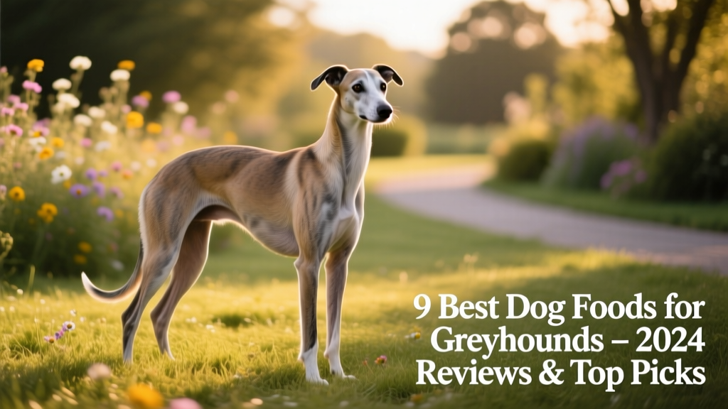 A sleek, healthy greyhound standing confidently outdoors, showcasing its lean, athletic build