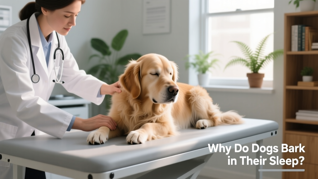 A veterinarian gently examining a senior dog’s joints while the dog rests calmly on an exam table