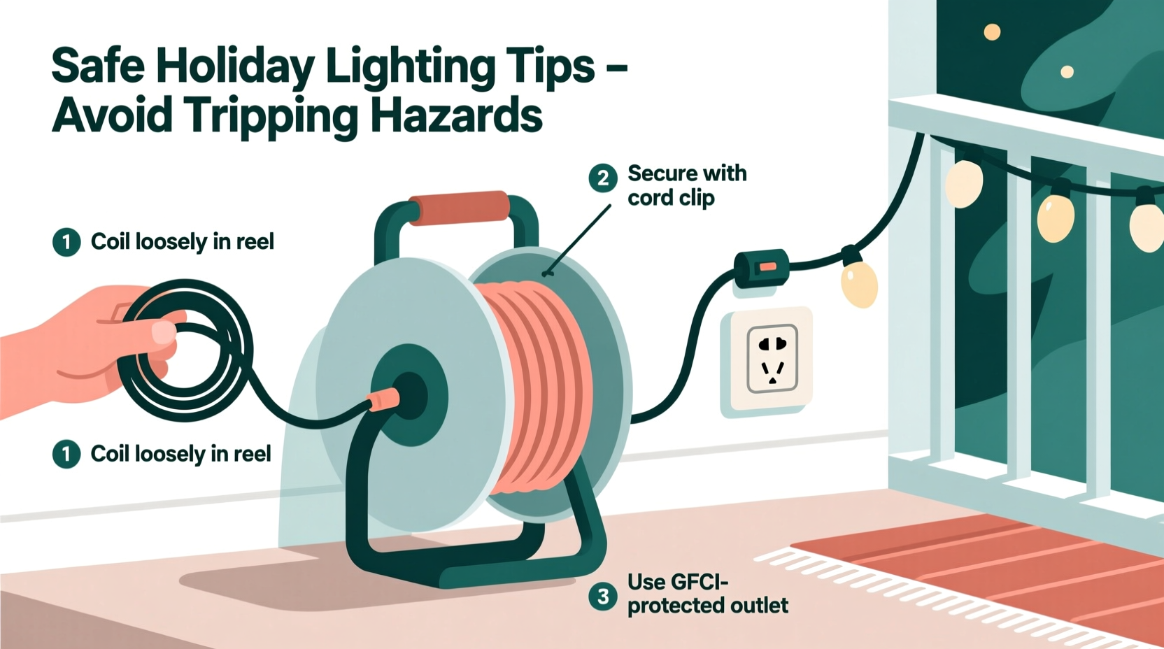 how to use extension cord reels for christmas light setup without tripping hazards