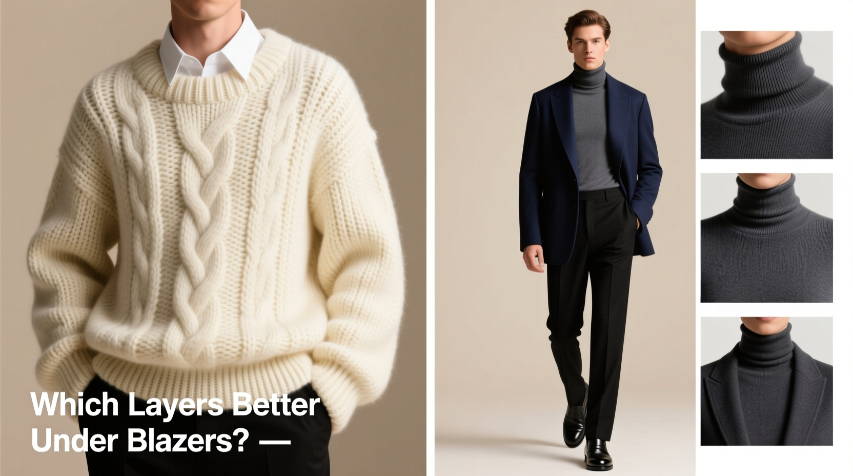 chunky knit sweater vs fitted turtleneck which layers better under blazers