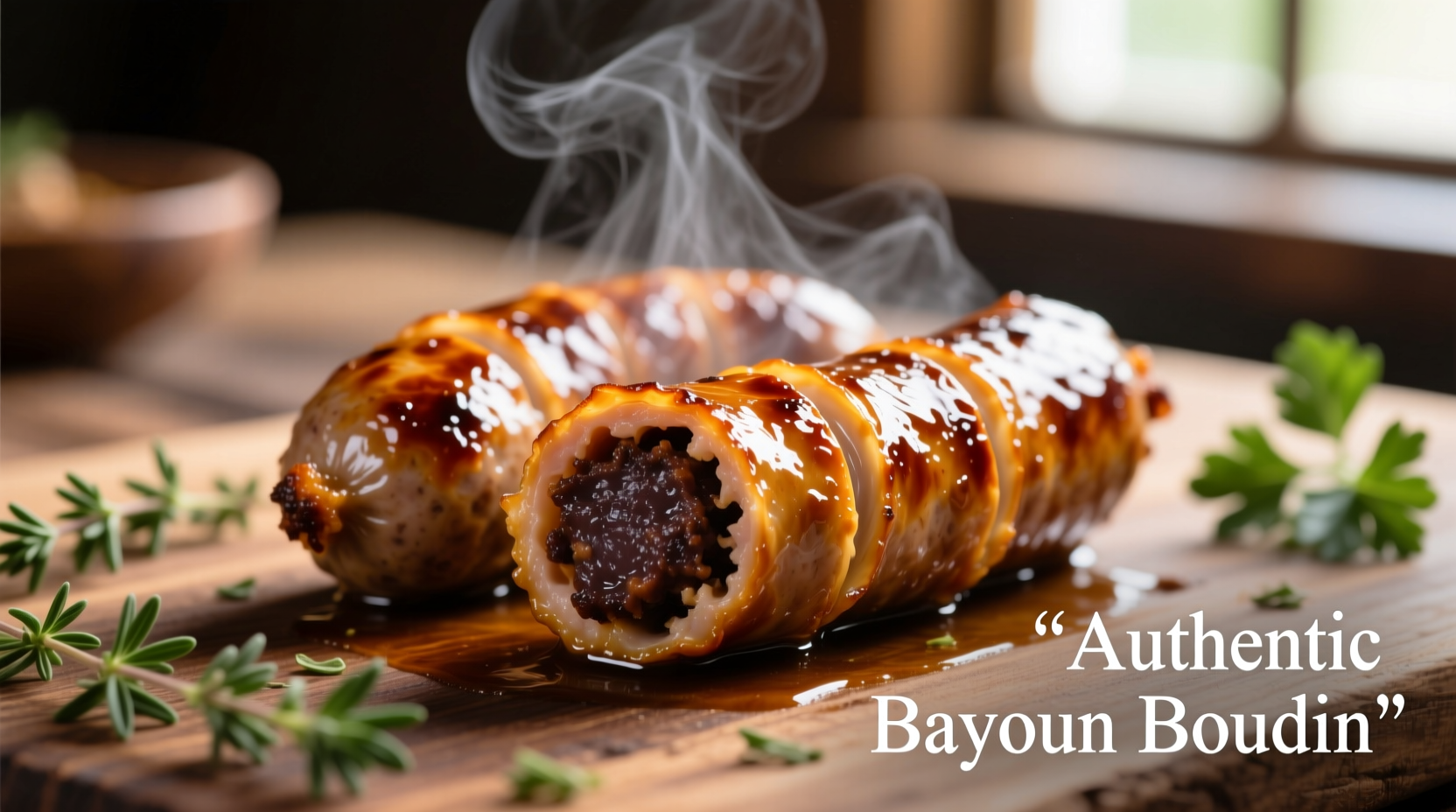 Perfectly cooked boudin links with golden casing