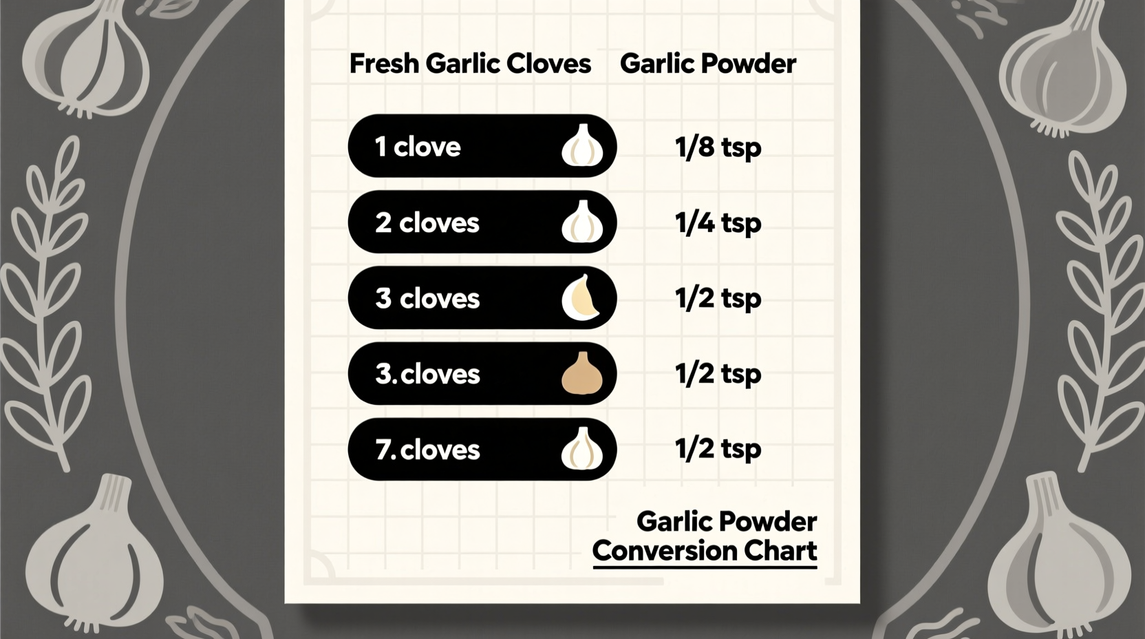 Garlic powder conversion measurement chart