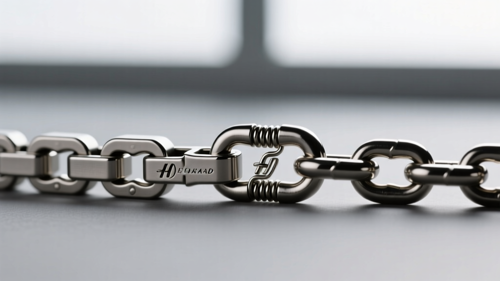 Macro shot comparing a 1.5mm steel box chain and a 1.2mm rolo chain, highlighting the link structure and lobster clasp details.
