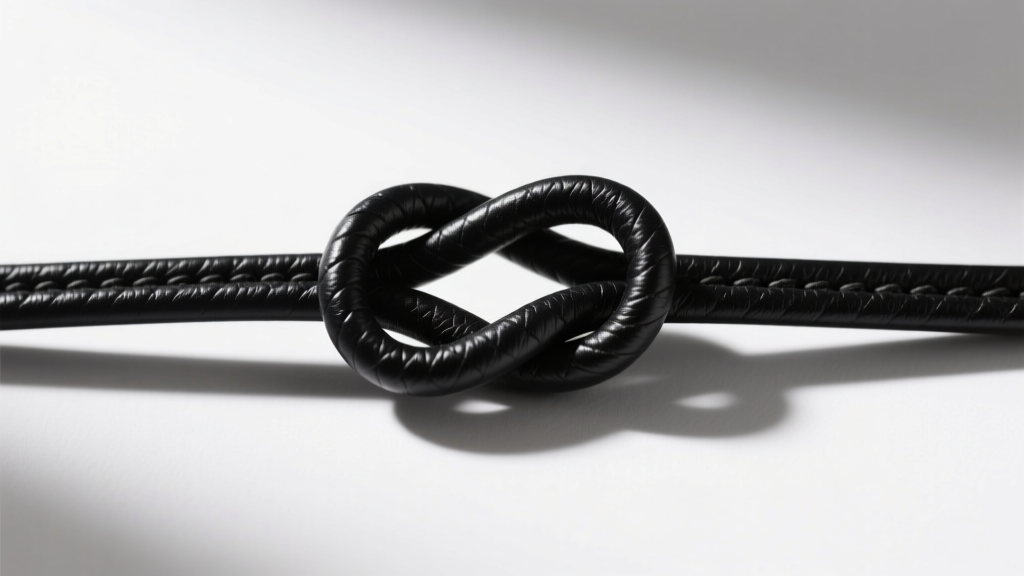 Top-down view of a 2mm black leather cord secured with a lark's head knot around a silver bail, resting on a dark slate surface.