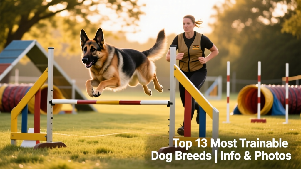 A German Shepherd confidently completing a complex agility course with its handler