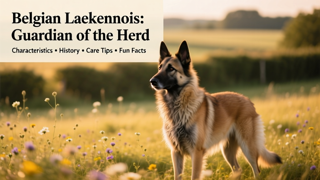 A Belgian Laekenois standing alert outdoors, showcasing its distinctive wiry coat and intelligent expression