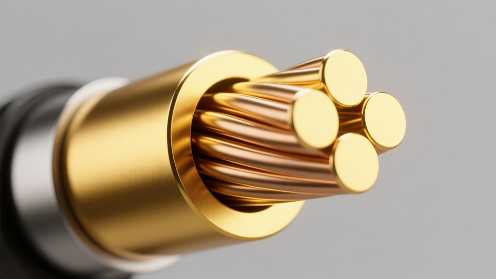 Macro cross-section of gold-filled brass wire showing thick outer gold layer fused to a brass core under bright lab lighting.