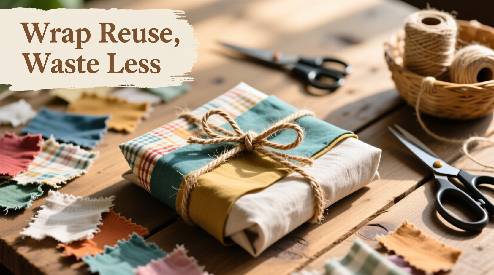 how to make a zero waste gift wrap using fabric and twine