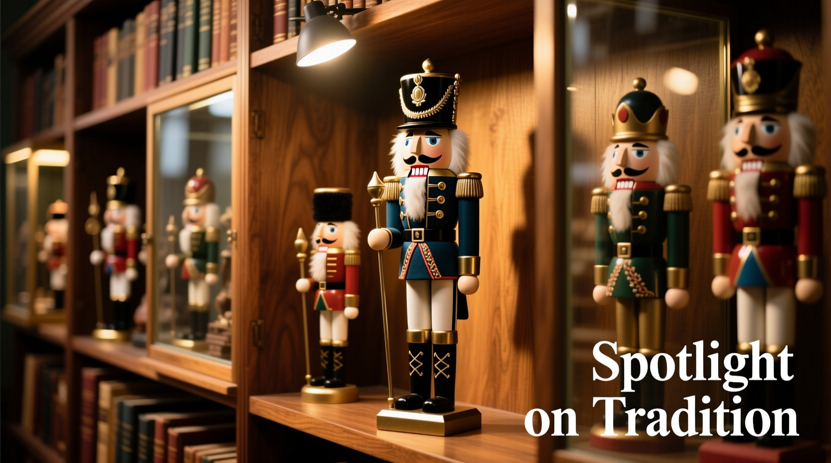 how to use lights to highlight collectible nutcrackers on shelves