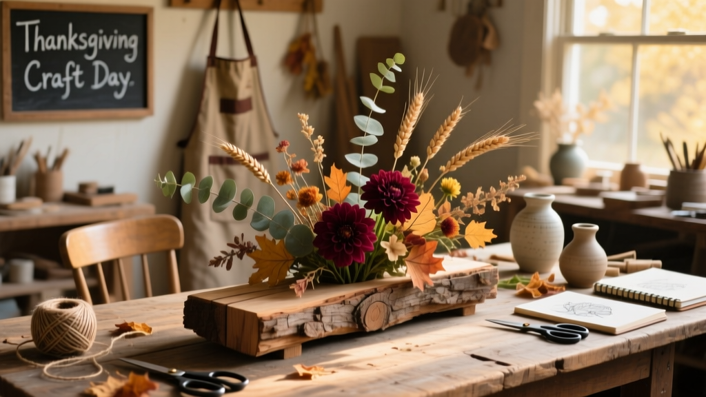 DIY Thanksgiving Centerpiece with Rustic Wood & Dried Florals