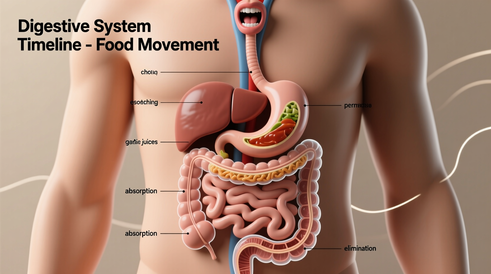 Digestive system timeline showing food movement