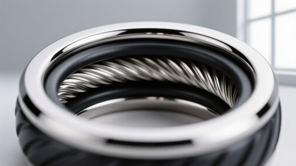 Macro cross-section photo showing the internal threaded chamber and rubber O-ring gasket of a 316L stainless steel mens ash ring.
