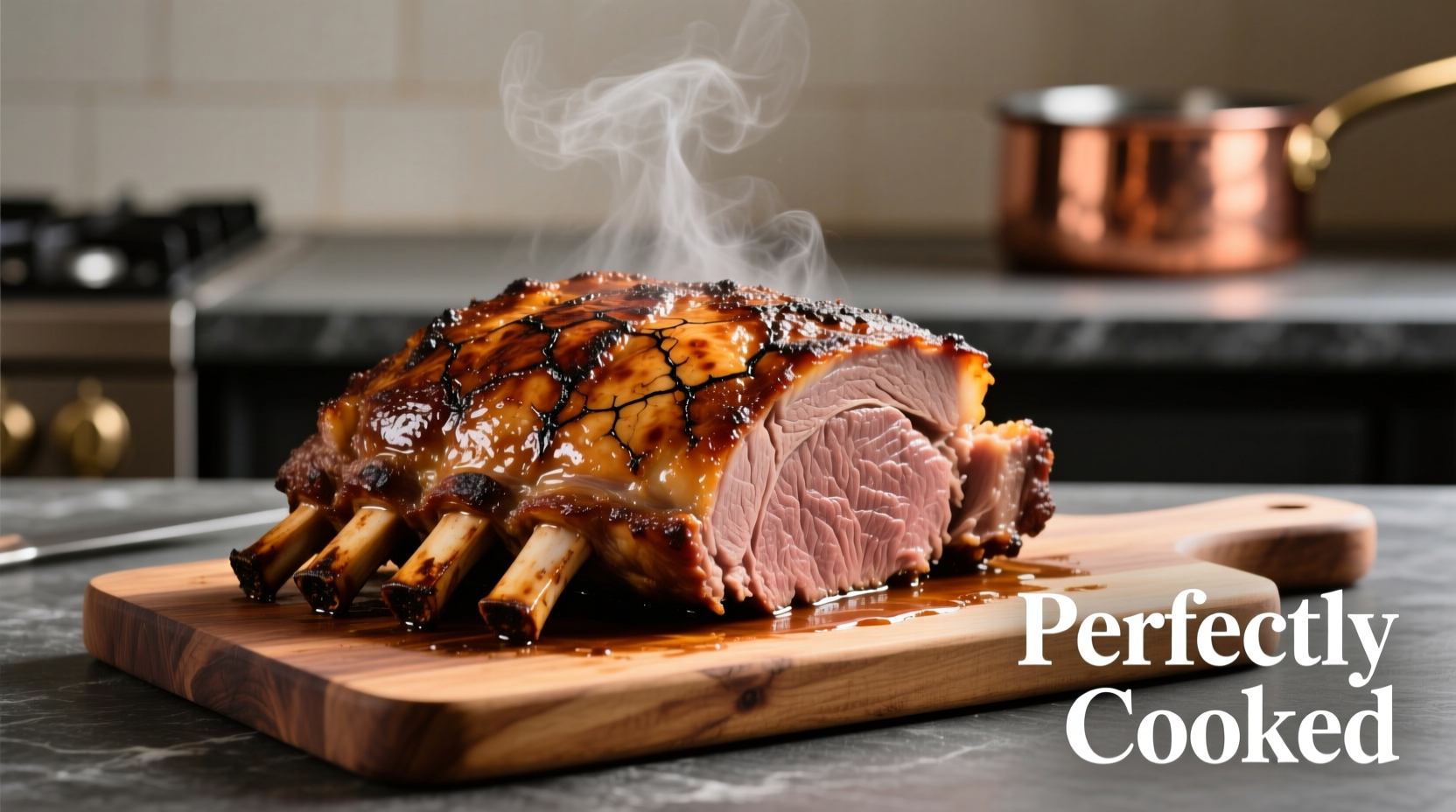 Perfectly cooked rib roast with golden crust