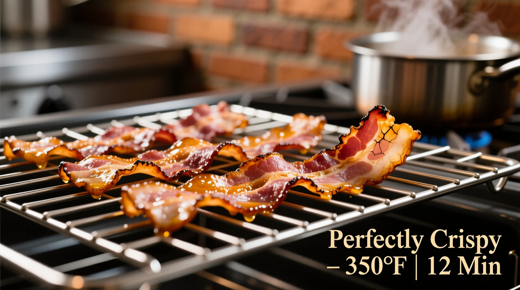 Bacon strips baking evenly on oven rack