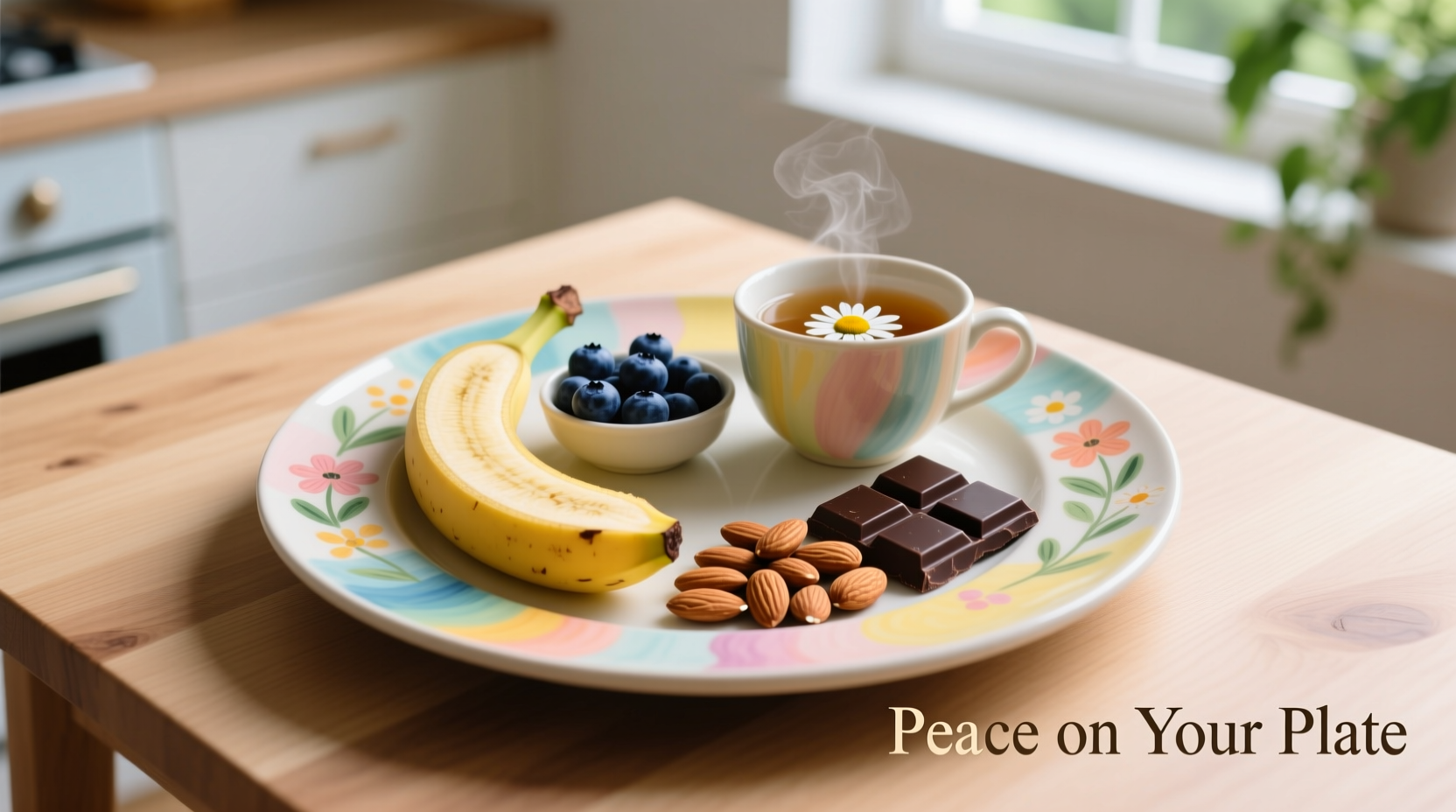 Colorful plate with anxiety-reducing foods